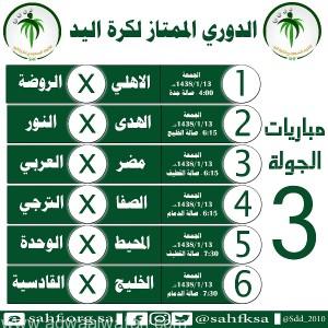 تقديم مباريات الجولة الثالثة من الدوري الممتاز لكرة اليد