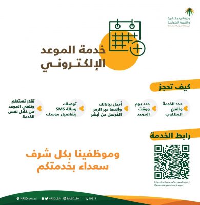 الموارد البشرية تطلق خدمة الموعد الإلكتروني لمراجعي مكاتب العمل والضمان الاجتماعي