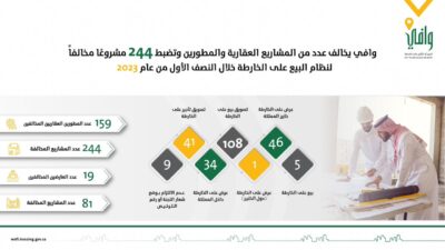 “وافي” يخالف عدد من المشاريع العقارية والمطورين وتضبط 244 مشروعًا مخالفًا