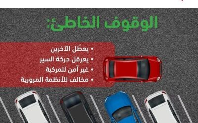 “المرور”: الوقوف الخاطئ سبب في الازدحامات المرورية وهدر وقت الآخرين