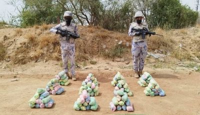 القبض على مخالف لنظام أمن الحدود لمحاولته تهريب 100 كيلوجرام من القات بجازان