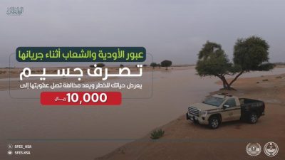 «الأمن البيئي»: عبور الأودية والشعاب أثناء جريانها مخالفة تصل عقوبتها إلى 10 آلاف ريال