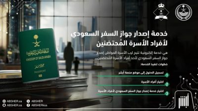 إصدار جواز السفر السعودي إلكترونيًا لأفراد الأسرة المحتضنين عبر “أبشر”