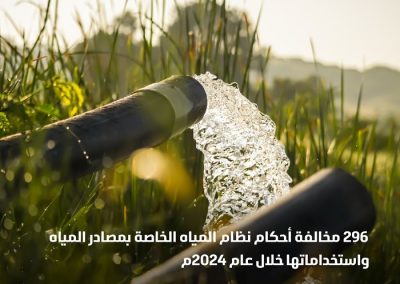 خلال عام 2024م .. “البيئة”: قيمة مخالفات نظام مصادر المياه واستخداماتها تتجاوز 7.1 مليون ريال